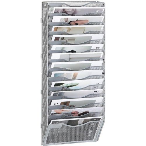 Wandgemontierte A4-Organizer-Box, 14 Fächer, Silber