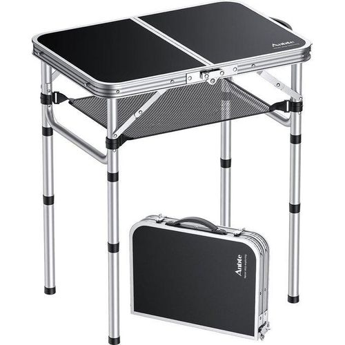 Famanu Campingtafel Inklapbar - Tragbar mit Aufbewahrungsnetz - Schwarz & Silber