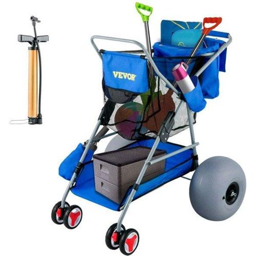 Strandtrolley aus Metall mit großen Rädern und einem großen Aufbewahrungsbereich