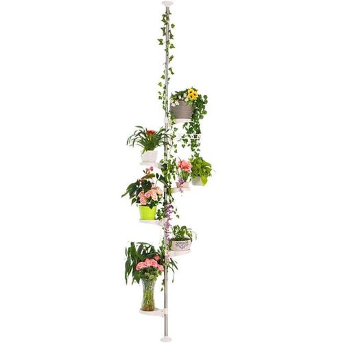 Indoor 7-Tier Metal Flower Pot Holder Display Rack, Adjustable Corner Shelf, Space Saving, Ivory Finish