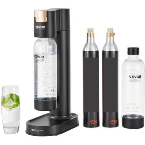 Koolzuurhoudend Wasser - Selbstgemachtes Mineralwasser - Wasserfilter - Frischdränkautomat - 2 x 1L Wasserflaschen und 2 CO2-Gasflaschen, Gas nicht inbegriffen - Schwarz