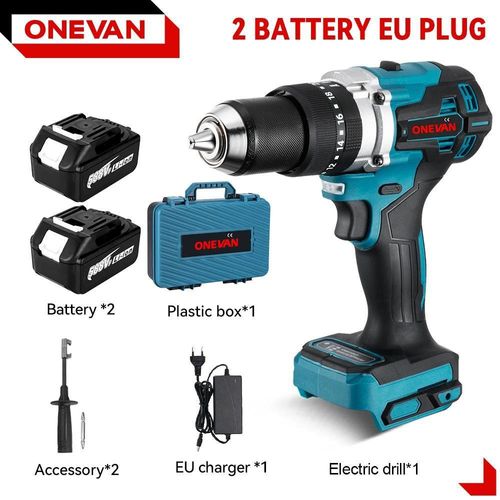 Akku-Schlagbohrschrauber - 18V - Bürstenloser Motor - Drehmoment 650 Nm - Leistung 1500 W - Zwei Akkus inklusive - EU-Stecker - Gelb