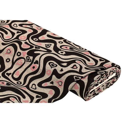 Sweatstoff "Herzen", grau/rosa