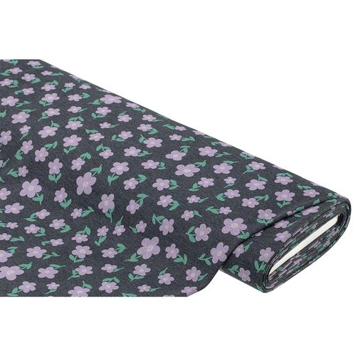 Sweatstoff "Blumen", grau/lila