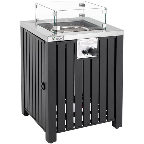 Echtfeuer-Dekokamin TEPRO "Topeka", grau (anthrazit), B:50cm H:62cm L:50cm, Glas, Stahl, Dekokamine, BxLxH: 50x50x62 cm, gasbetrieben