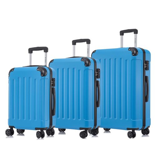 yonsly Premium Reisekoffer TSA-Schloss,YKK-Reißverschluss Hartschalen-Koffer Kabinenkoffer Rollkoffer Suitcase Handgepäck (Blau, M-L-XL-Set)