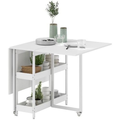Weiss 133,4 x 80 x 75 cm Esstisch Klappbar Kuechentisch Fuer Kleine Raeume Mit 2 Offenen Ablagen Mobiler Esszimmer Tisch
