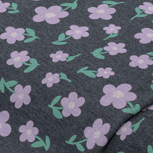 Sweatstoff "Blumen", grau/lila