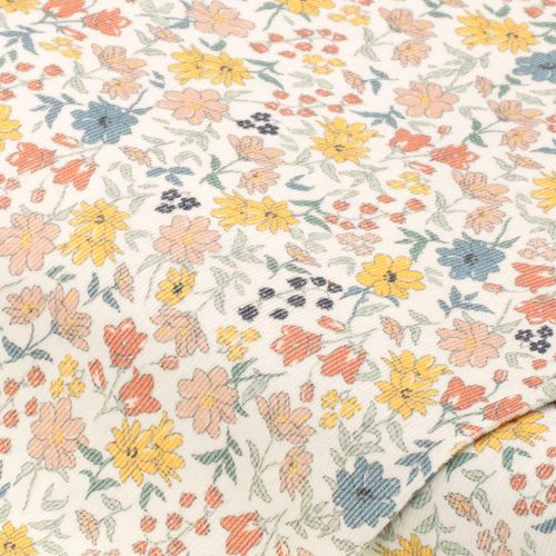 Baumwoll-Feincord „Wiesenblumen“, bunt