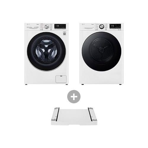 Waschmaschine Weiß (EEK A, 8 kg) F4WV708P1E & Trockner Weiß (EEK C, 9 kg) RT90V9W & Zwischenbaurahmen für Waschmaschinen und Trockner DSTWH F4WV708P1E.RT90DST002