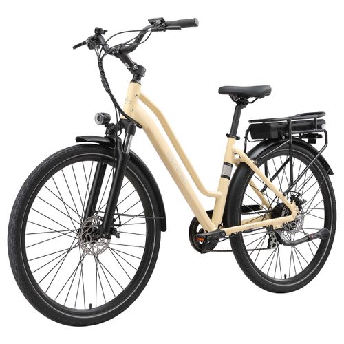 E-Bike MAXTRON "Maxtron Urban 7 E-Citybike 28 Zoll" Gr. 45, beige, schwarz, Elektrofahrräder, 45cm, 20 Zoll (50,80cm), Tiefeinsteiger für Damen