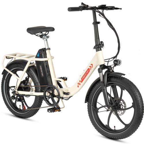 E-Bike MAXTRON "Maxtron MULE Klapprad" Gr. 33, weiß, schwarz, Elektrofahrräder, 33cm, 20 Zoll (50,80cm), Stadt & Abenteuer: 20" Fatbike mit XXL 20Ah Akku.