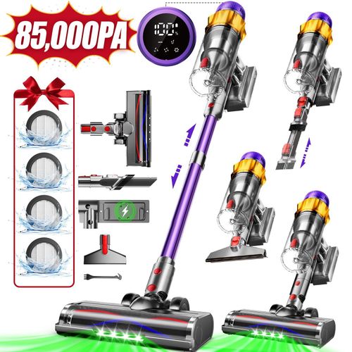 Aiibot Akku Staubsauger, 85000Pa/80Mins/750W Staubsauger Kabellos mit Smart Display , 50dB Ultraleiser Staubsauger mit Anti-Tangle-Bürste, 3 Saugmodi