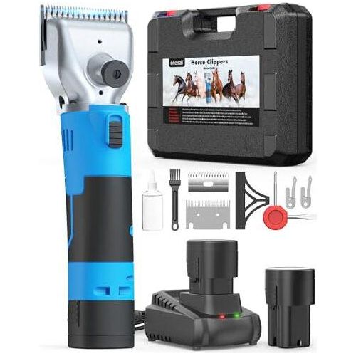 Anisall Schafschere 2 Batterien professionelle Pferdschneider dicke und verfilzte Haare, drahtlose Clippers Pferde 2400 U/min/min leistungsfähigem Mot