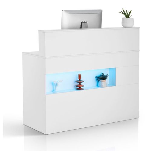 VEVOR Rezeption Empfangstresen Empfangstisch rechteckiger Thekentisch, Empfangstheke Verkaufstresen Kassentheke mit LED-Licht, 2 Schubladen und Steckdosen, für Kasse Schönheitssalon Büro, weiß