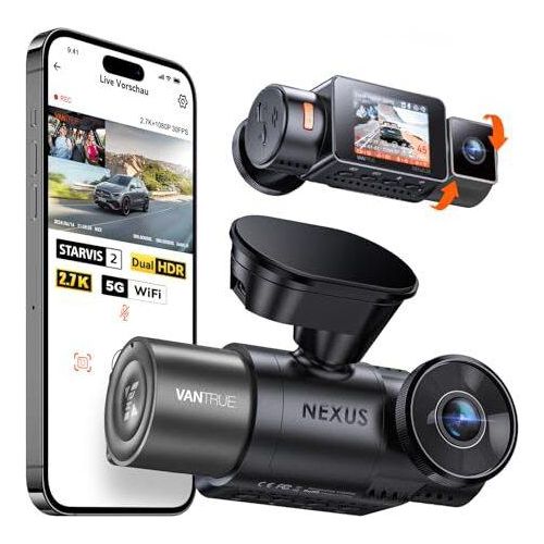 VANTREE N2X 2,7K+1080P DASHCAM -Auto vorne, Sternenzusammen Indoor, Starvis 2 Dual HDR Nachtsicht Dash Cam, 2,5K/60 fps vorne, GPS, 5GHz WiFi, App & V