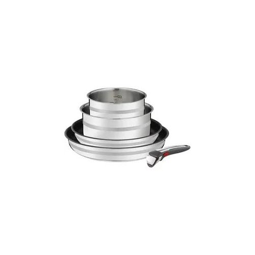 Pfannen-Set TEFAL "Jamie Oliver Ingenio G6, Topf und Pfannenset abnehmbarer Griff", silber (silberfarben), Ø:28cm, Pfannen, stapelbar, platzsparend, einfache Reinigung, Induktion, L97696