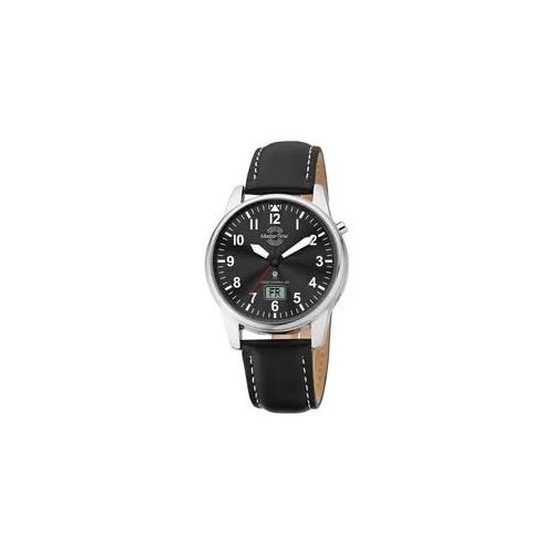 Funkuhr MASTER TIME "Basic", schwarz, Armbanduhren, Herren, Funkuhr, Armbanduhr, Quarzuhr, Herrenuhr, Datum, Lederarmband