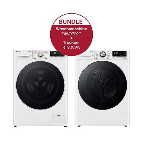 LG Waschmaschine Weiß (9 kg, 1.360 U./Min., EEK A) mit AI DD® + Trockner Weiß (9 kg, EEK A+++) mit Dual Inverter Wärmepumpentechnologie F4WR709G.RT90V9W