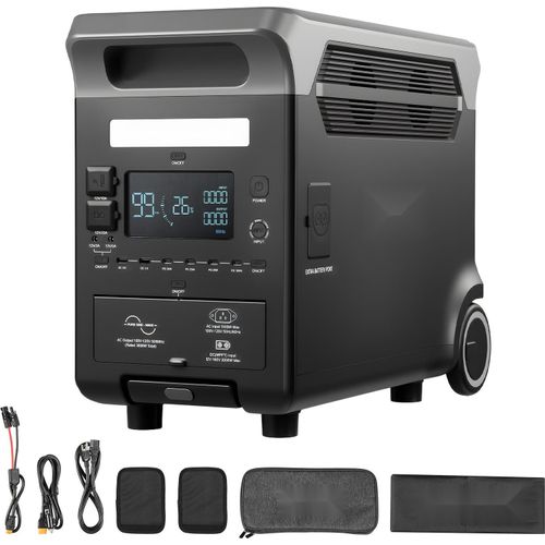 Tragbare Powerstation - Solargenerator - Ausgangsleistung 3600 W - Kapazität 3840 Wh - 10 Ausgänge - LiFePO4-Akku - Einstellbare Eingangsleistung (6 Stufen) - Ohne Solarpanel