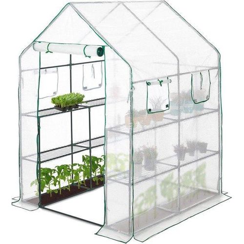 Gartenhäuschen mit 4 Türen, 2 Regalen, 2 m² HBD 190x140x140 cm Folie Gartenhäuschen für Hobbys.