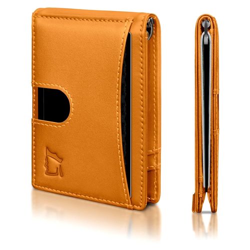 Herren-Geldbörse mit Geldklammer aus Leder, minimalistische Geldbörse für Herren, RFID-blockierend, Vordertasche, Geldbörse für 12 Karten, Ledergeldbörse mit Geldklammer für Herren, schmale