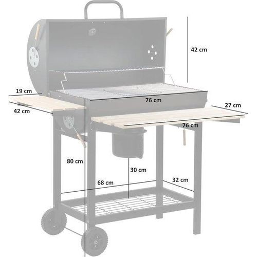 Holzkohle-Grillwagen mit Deckel und Rauchfunktion - 42 cm