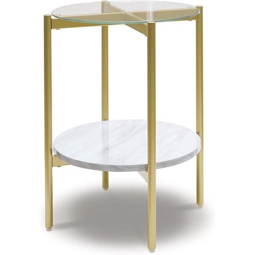 Runder Side-Tisch für Wohnzimmer - Dekorieren und Aufbewahren - Glas und Marmor - Unbestimmt - Weiß Gold