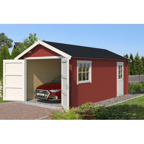 Garage LASITA MAJA "Dillon", rot (schwedenrot), Massivholz, Garagen, BxT: 340x580 cm, 202 cm Einfahrthöhe
