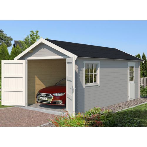 Garage LASITA MAJA "Dillon", grau (lichtgrau), Massivholz, Garagen, BxT: 340x580 cm, 202 cm Einfahrthöhe