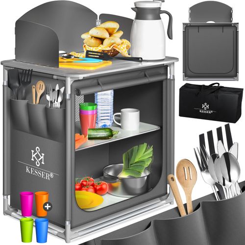 KESSER® Campingschrank, Campingküche mit Aluminiumgestell, inkl.Tragetasche , Kocherschrank für Camping , Campingmöbel , Outdoor