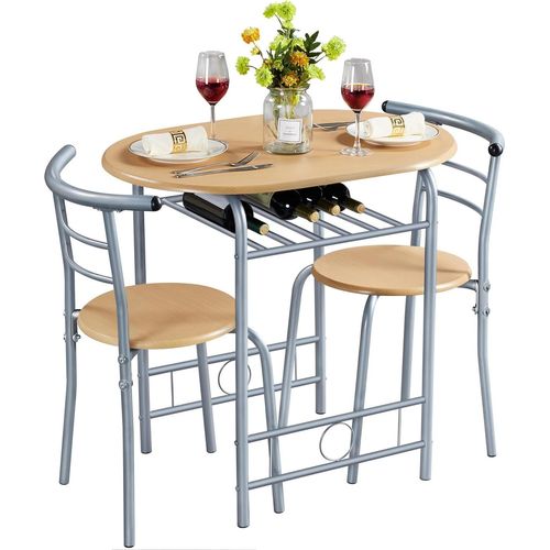 Holzbalkonset 3-teilig mit Tisch und 2 Stühlen 80x53cm Naturholz