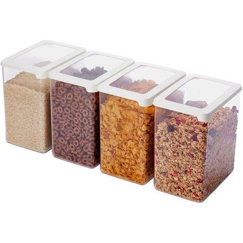 Biologische Opbergbox 3,5L - Set aus 4 - 20% biologische Platte aus Kunststoff mit Deckel, BPA-frei, Geschirrspülerbeständig - Stapelbarer Küchenorganizer - 12,5 x 18 x 20 cm