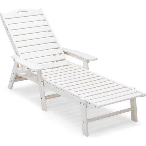 Gartenliege XXL, 207 x 86 x 31,5 cm, robuste Holzimitation, Außensofa mit Trinkgefäßhalter, Armstützen und verstellbarer Rückenlehne, hochdauerhafter Kunststoffgartenstuhl.