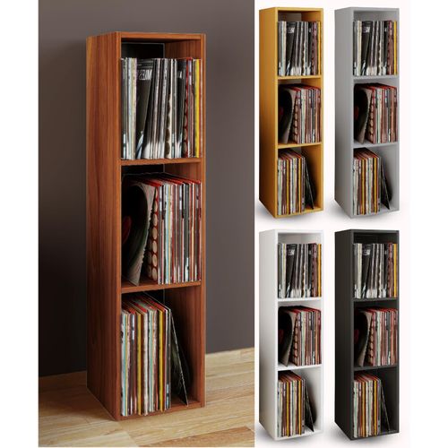 VCM Holz Schallplatten Regal Stand Regal mit 3 Fächer für 100 Schallplatten Maße: H. 107 x B. 34 x T. 30 cm - Platto