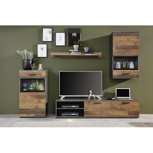Wohnwand HOME AFFAIRE "Mansfield", braun (anthrazit matera, old woodfarben), B:246cm H:182cm T:37cm, Holzwerkstoff, Kastenmöbel-Sets, Wohnwand