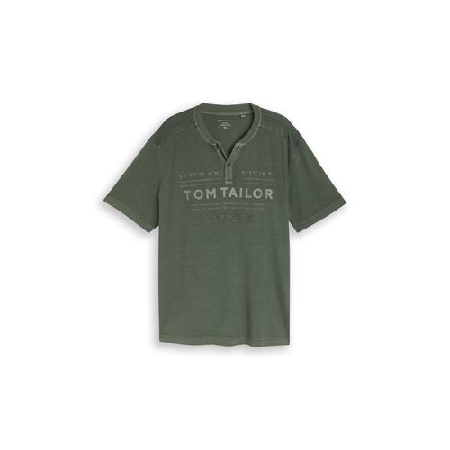 TOM TAILOR Herren Plus Size - Henley T-Shirt im Used-Look, grün, Uni, Gr. 4XL