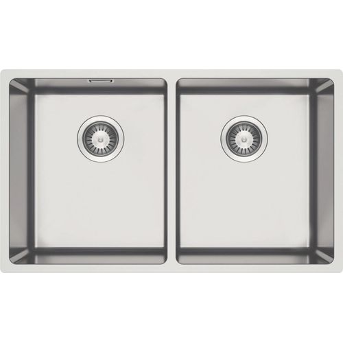 Stahlspülbecken, 2 - Becken, Unterbau - stahl gebürstet