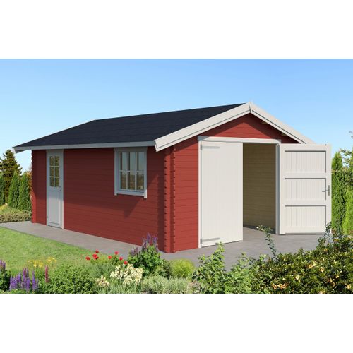 Garage LASITA MAJA "Yarik", rot (schwedenrot), Massivholz, Garagen, BxT: 474x583 cm, 202 cm Einfahrthöhe
