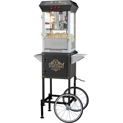 Popcorn Popper Machine with Cart Popcorn Maker 850W 8 Oz 48 Cups Black