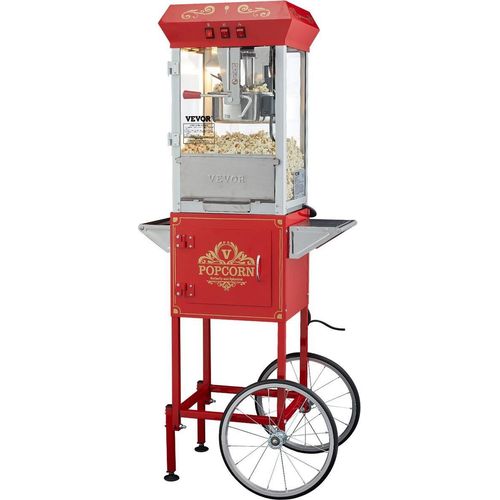Popcorn Popper Machine with Cart Popcorn Maker 850W 8 Oz 48 Cups Red