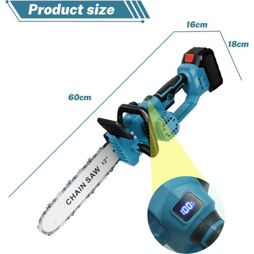 Akku-Kettensäge - Kabellose Astsäge 30 cm - 2200 W - Bürstenloser Motor - 2× 18 V Akkus enthalten - Rot