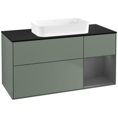 Villeroy und Boch Finion Waschtischunterschrank F712GKGM 120x60,3x50,1cm, Regal rechts Anthracite matt, Olive Matt Lacquer