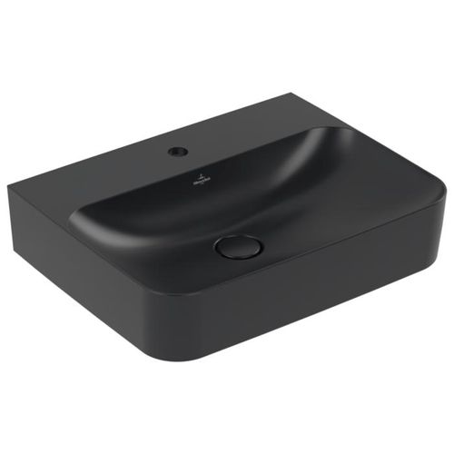 Villeroy und Boch Finion Waschtisch 416864R7 60x47cm, mittleres Hahnloch durchstochen, verdeckter Überlauf, pure black C+