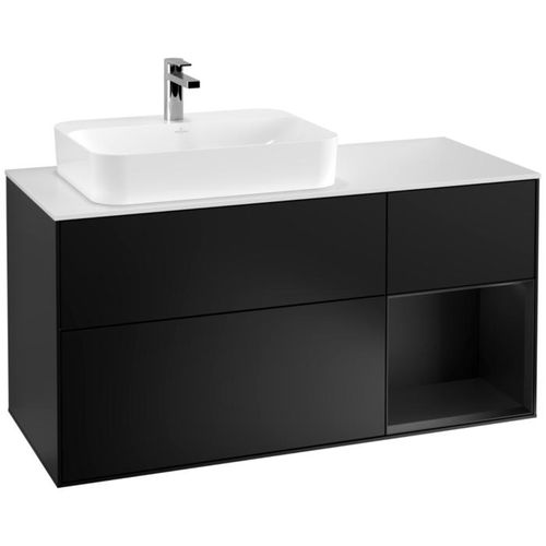Villeroy und Boch Finion Waschtischunterschrank F401PDPD 120cm, Abdeckplatte white matt, Regal rechts Black matt lacquer, Black matt lacquer