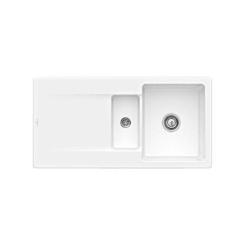 Villeroy und Boch Siluet Flächenbündige Spüle 33372FKG mit Ablaufgarnitur und Excenterbetätigung, Snow White