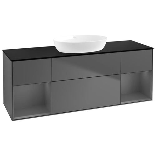 Villeroy und Boch Finion Waschtischunterschrank GD02GKGK 120cm, Abdeckplatte black matt, Emotion, Regale Anthracite matt lacquer, Anthracite matt