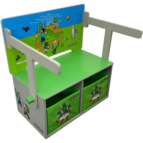 Sitzbank PHOENIX "Minecraft Spielbank", bunt, bunt, B:60cm H:65,4cm T:35cm, MDF, Polyester, Sitzbänke, Sitzbank, umklappbar zu einer Spielebank mit Tisch