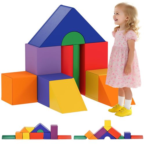 HOMCOM 11-tlg. Softbausteine, Schaumstoffbausteine, Bausteinset, Kunstleder Bunt