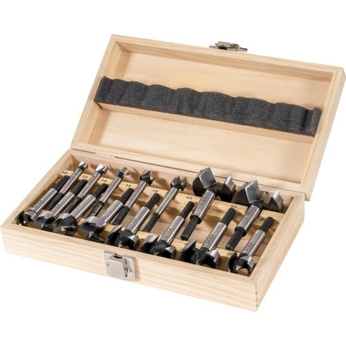 STIER Forstnerbohrer-Set in Holz-Kasette, 15-teilig (Durchmesser 10 - 50 mm), 8 - 9 mm Schaft, für Hart- & Weichholz, Forstner Bohrersatz, Forstner Bohrer Set